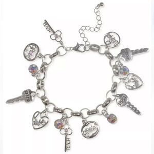 Holiday Lane Silver-Tone Crystal Teach & Key-Motif Charm Bracelet NWT